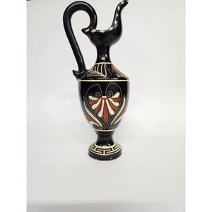 Vintage Hand Made & Painted In Greece Oenochoe Pitcher With Black Figure Art
